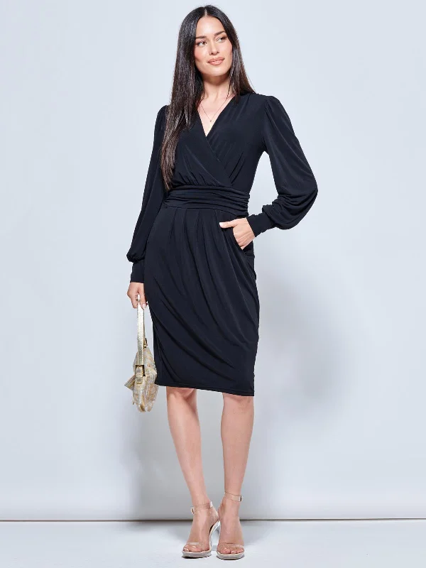 Plain Long Sleeve Pegged Dress, Black