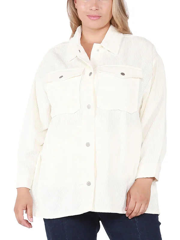 Plus Womens Corduroy Warm Shirt Jacket