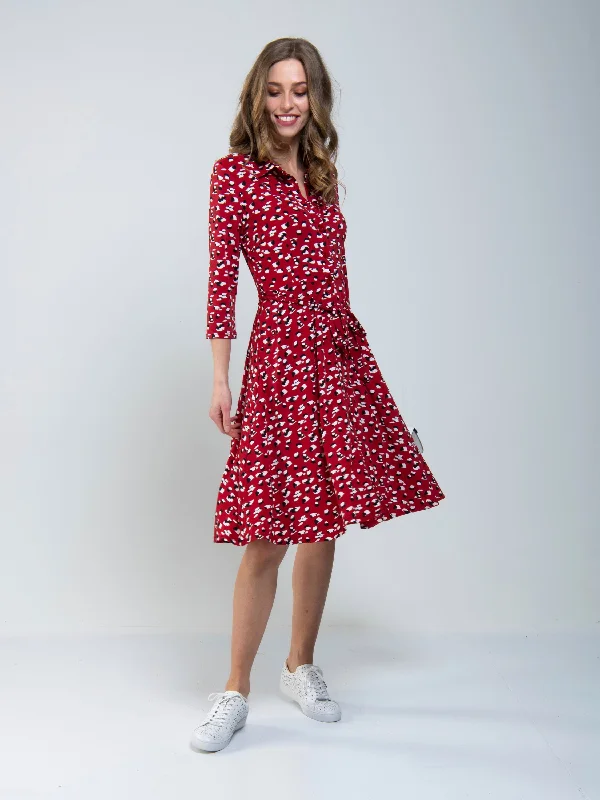 Printed Shirt Jersey Dress, Red Animal