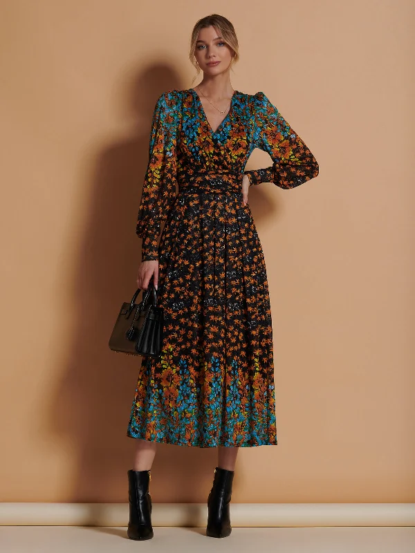 Quiyn Symmetrical Print Lace Maxi Dress, Orange Multi