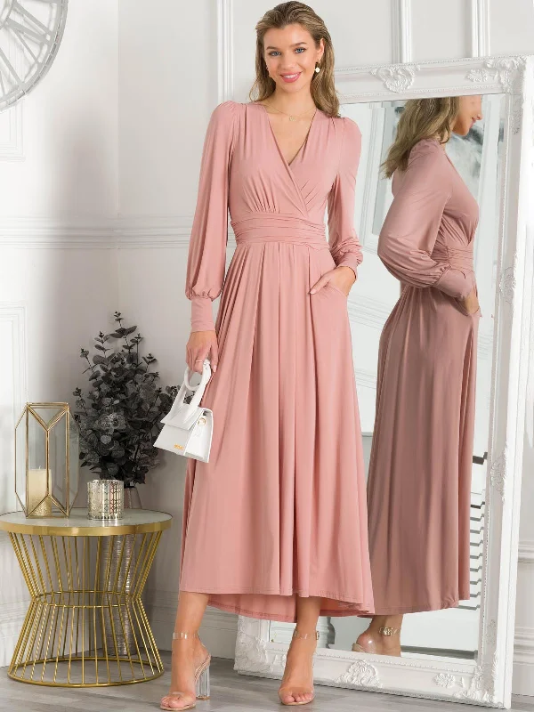 Rashelle Jersey Long Sleeve Maxi Dress, Dusty Pink