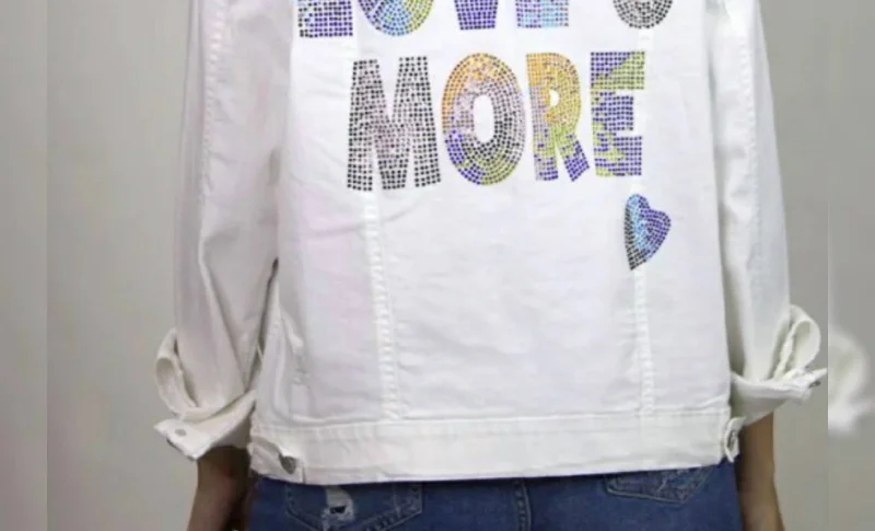 Rhinestone Love You More Denim Jacket In White