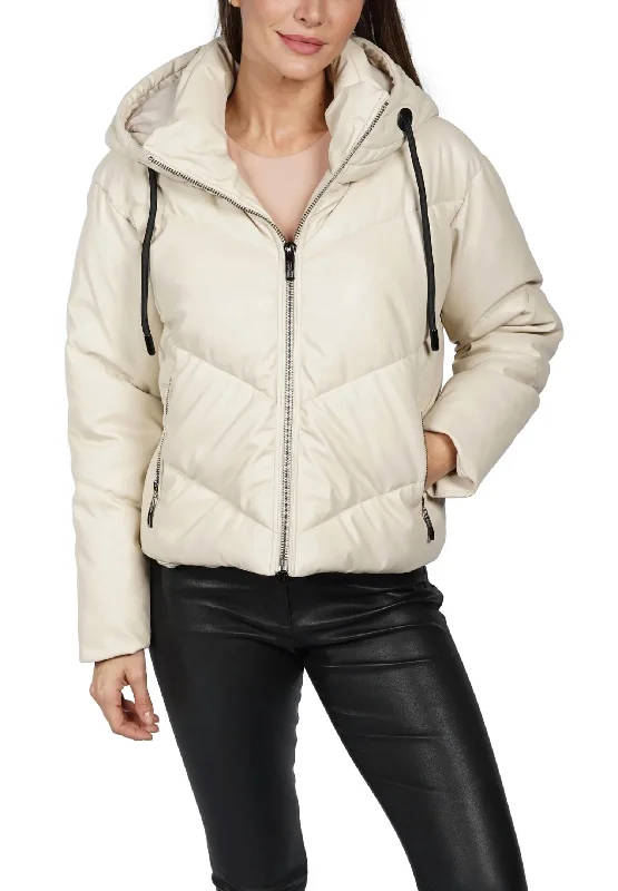 Sami Puffer Faux Leather Jacket In Beige