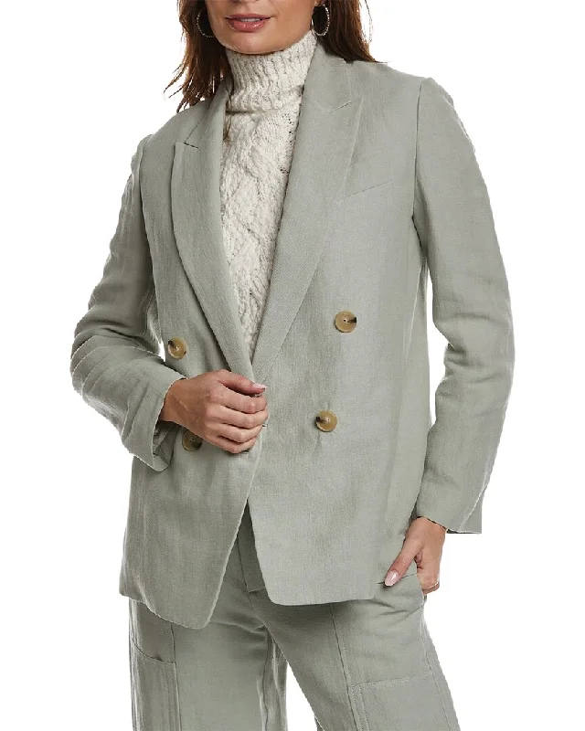 Vince Double-Breasted Linen-Blend Boyfriend Blazer