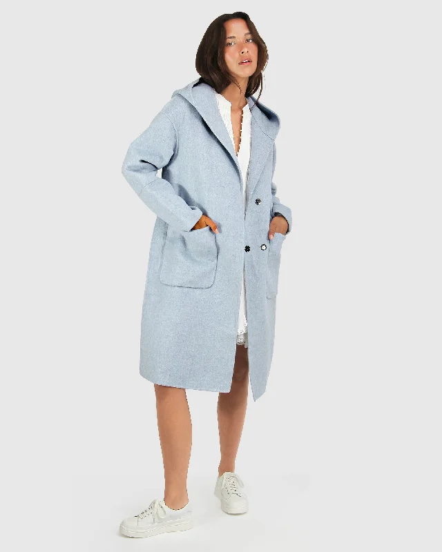 Walk This Way Wool Blend Oversized Coat - Light Blue