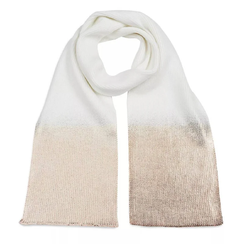 Women Ombre Metallic Knit Scarf In Ivory Gold