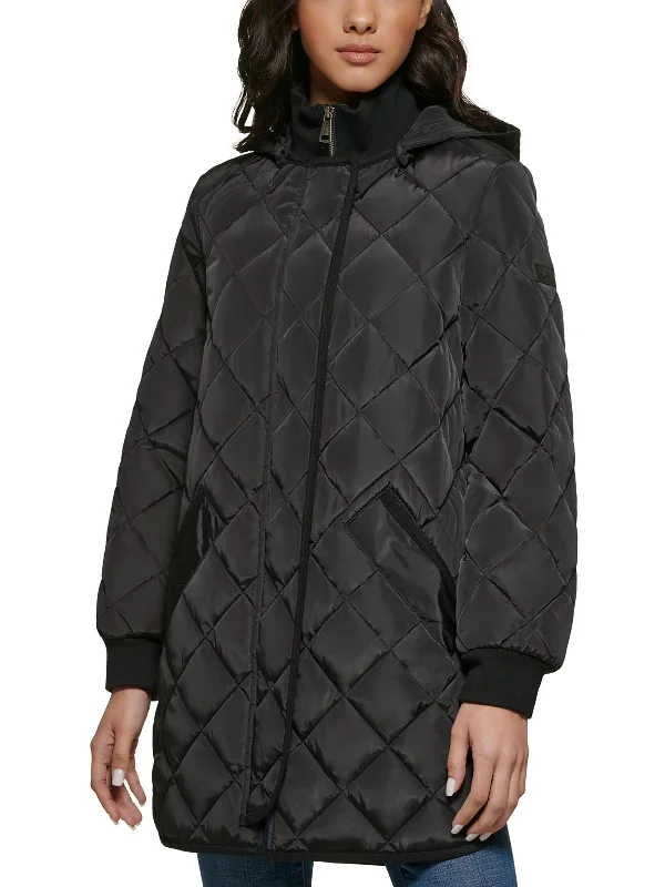 Womens Hooded Midi Quilted Coat