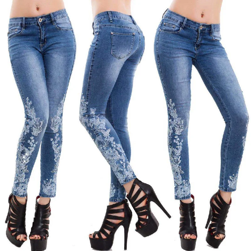 Womens Pants Fashion Casual Womens Jeans Deniming Embroidered Pants Trousers Plus oversize