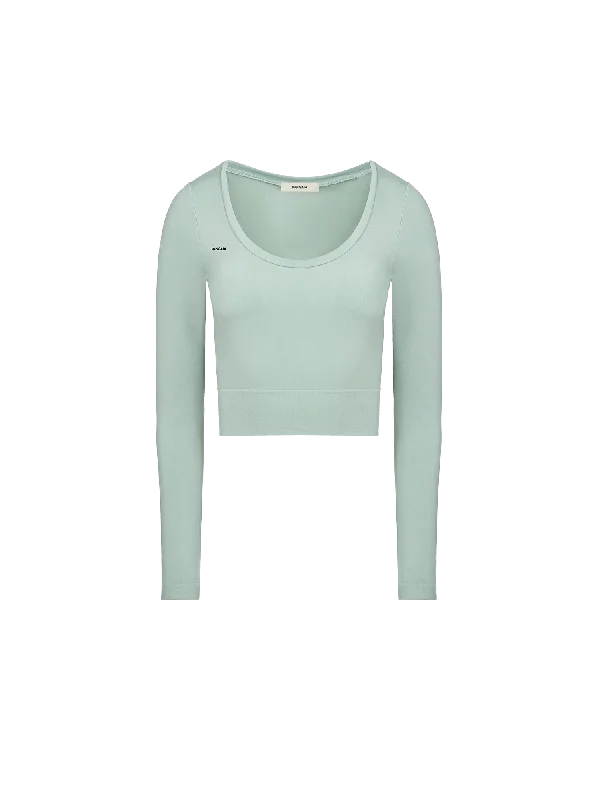 Women's Plant-Stretch Long Sleeve Cropped Top—Eucalyptus Blue