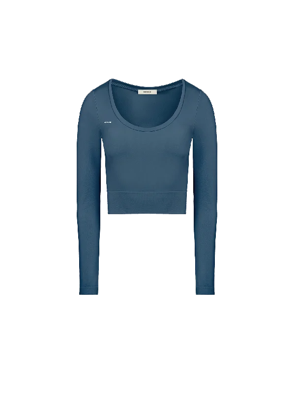 Women's Plant-Stretch Long Sleeve Cropped Top—storm blue