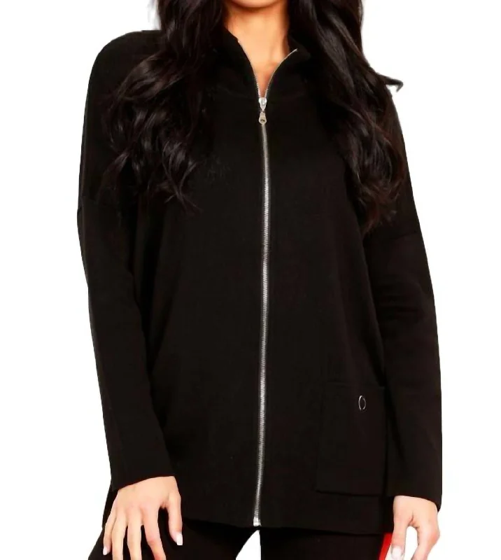 Zip Solid Jacket In Black