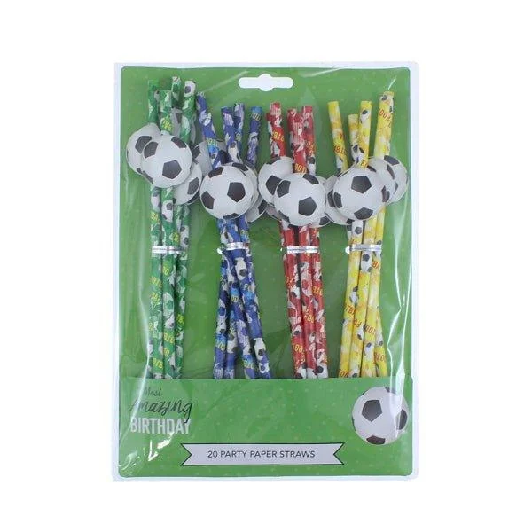 Amazing Birthday Paper Straws Football 20 Pk