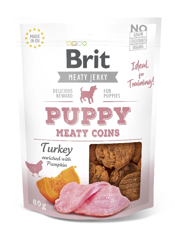 BRIT Meaty Jerky PUPPY, medaljoni, puretina, obogaćeno bundevom, 80 g