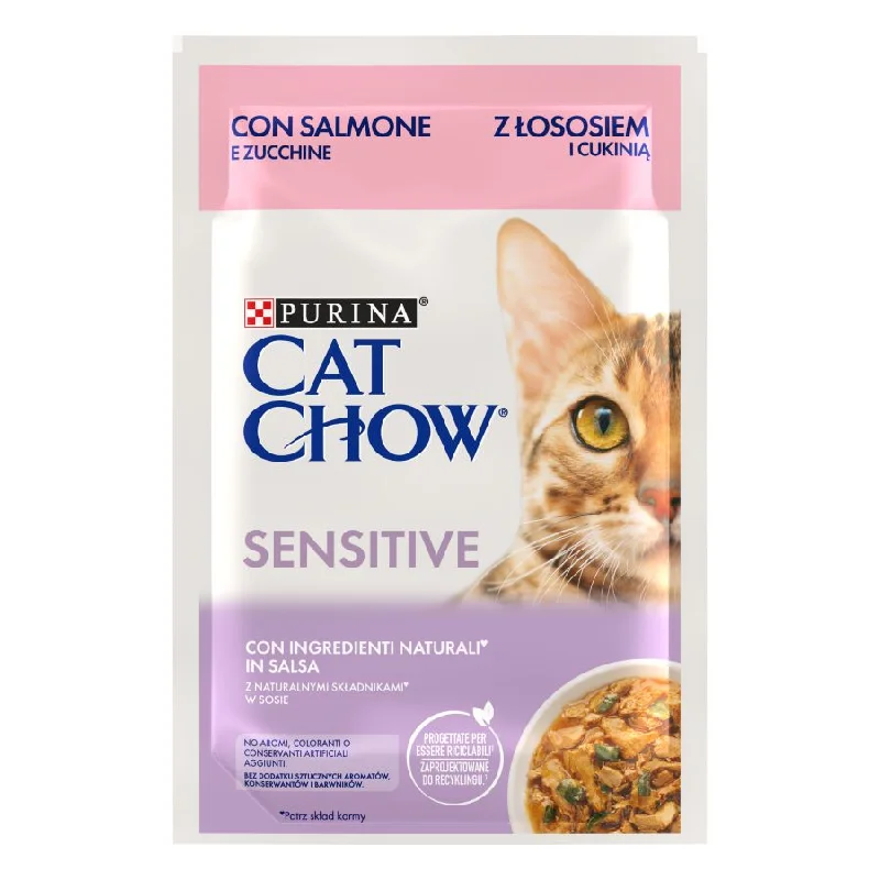 CAT CHOW Sensitive, s lososom i tikvicama u umaku, 85g