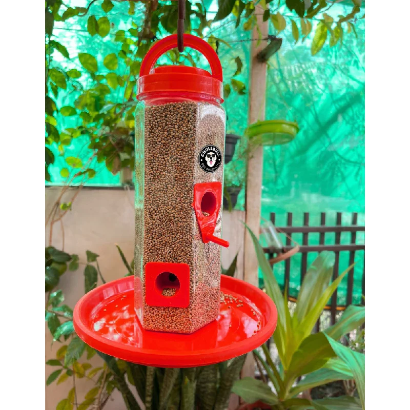 Chullbull Balcony Grill Food Feeder for Birds (Red)