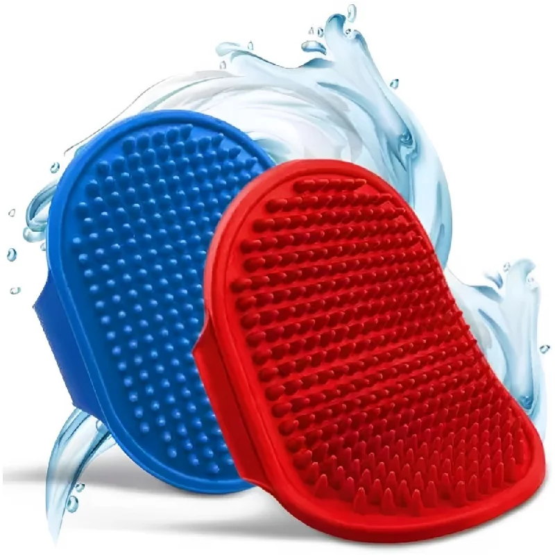 Chullbull Rubber Bristles Hand Brush Comb for Dogs (Red/Blue)