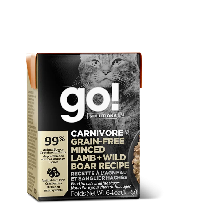 PETCUREAN GO! SOLUTIONS Carnivore: Minced Lamb and Wild Boar in Gravy Tetra, 182g (6.4oz)