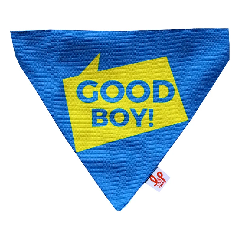 Lana Paws Good Boy Adjustable Dog Bandana/Scarf, Blue and Yellow