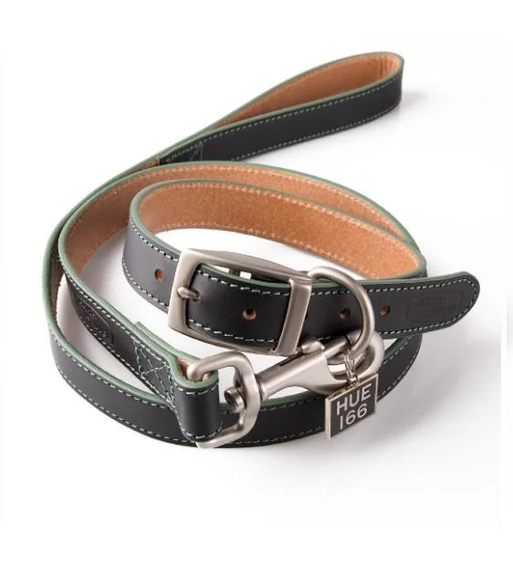 Land Rover Hue Dog Black Leather Leash & Collar Set