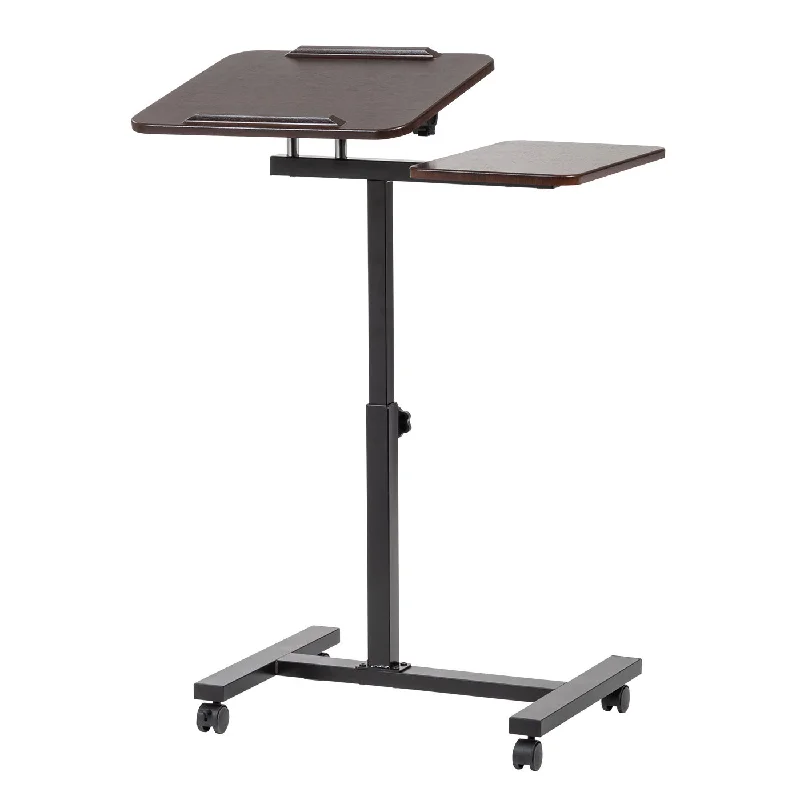 Laptop Cart Adjustable Height and Angle Table with Side Table, Brown