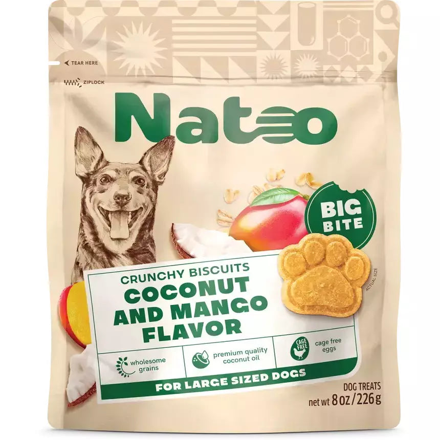 Natoo Biscuits Coconut and Mango Flavor BIG BITES Dog Recipe 8-oz