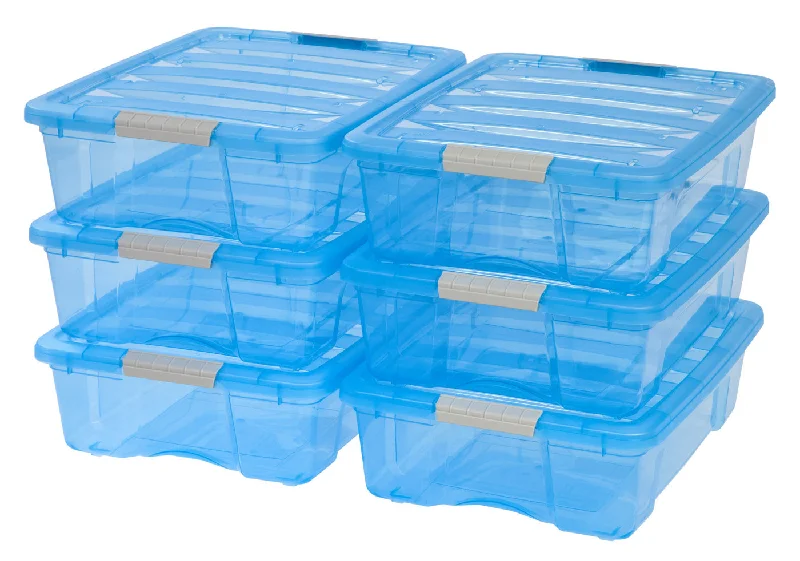 Stack & Pull™ Storage Box - 26 QT, 6 Pack, Trans Blue