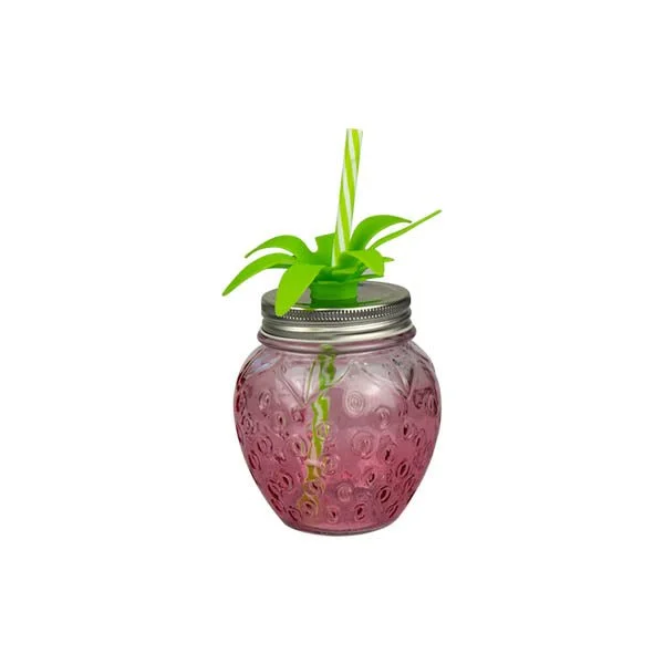 Strawberry Mason Jar With Straw