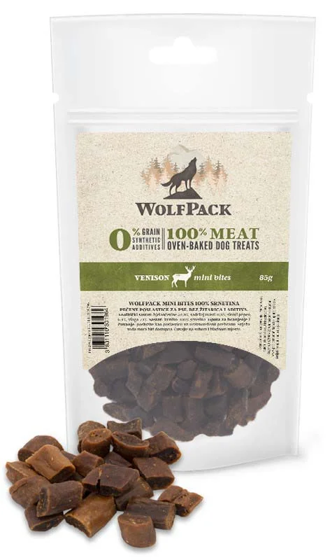 WOLFPACK Mini bites, 100% srnetina, pečeno meso, bez žitarica, 85g